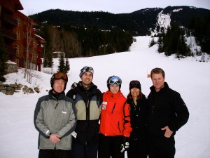 The Crew post ski/shooting on the Dave Murray run with Julia and her mom (world champion freestyle skier) Stephanie 